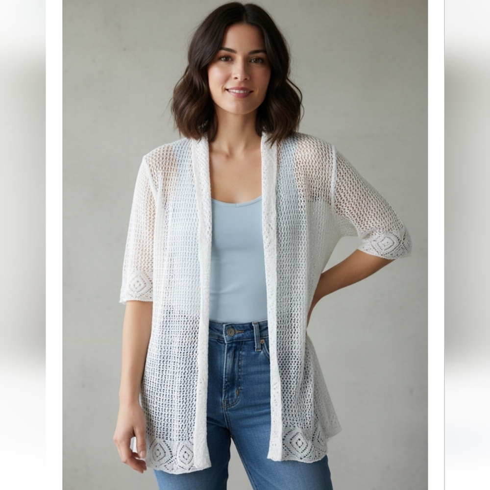Perceptions Women's Cream Open Knit Cardigan